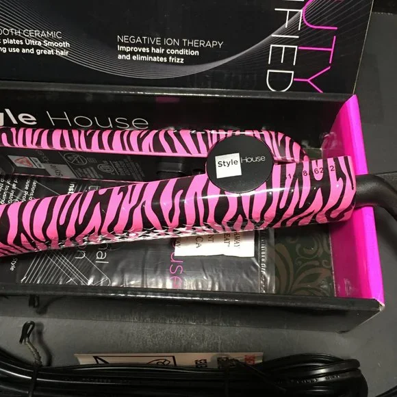 Style House pink and black Zebra Professional Styling Iron.   NIB - Picture 2 of 14